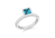 Sterling Silver Rhodium Plated Square Blue Zirconia  Stacking Ring