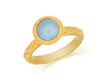 Sterling Silver Yellow Gold Plated Round Blue Opaque Crystal  Patterned Stacking Ring