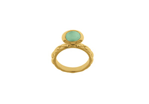 Sterling Silver Yellow Gold Plated Round Turquoise Opaque Crystal  Patterned Stacking Ring