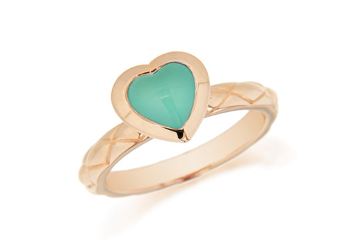 Sterling Silver Rose Gold Plated Turquoise Opaque Crystal  Heart Patterned Stacking Ring