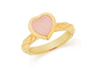 Sterling Silver Yellow Gold Plated Pink Opaque Crystal  Heart Patterned Stacking Ring