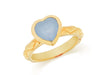 Sterling Silver Yellow Gold Plated Blue Opaque Crystal  Heart Patterned Stacking Ring