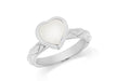 Sterling Silver Rhodium Plated White Opaque Crystal  Heart Patterned Stacking Ring