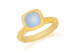 Sterling Silver Yellow Gold Plated Square Blue Opaque Crystal  Patterned Stacking Ring