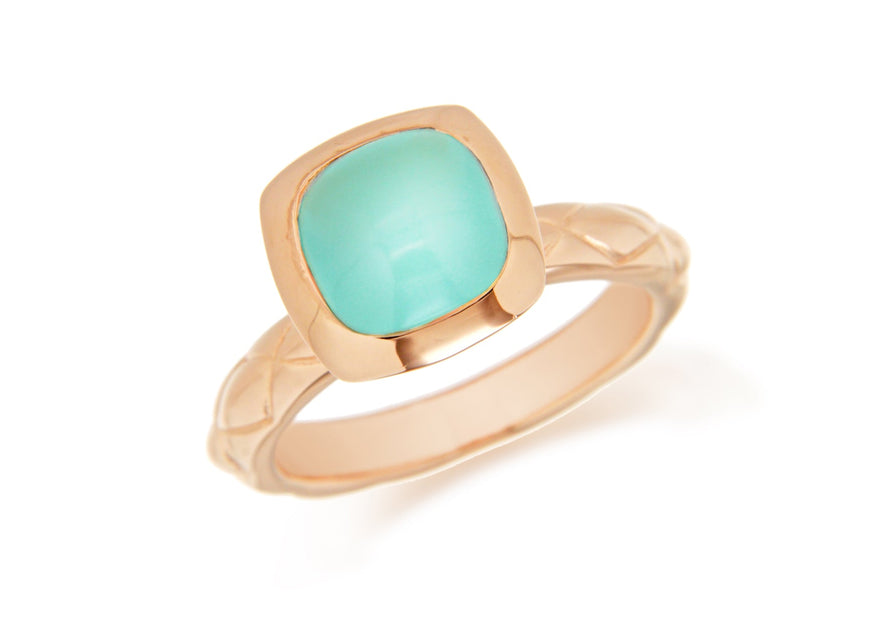 Sterling Silver Yellow Gold Plated Square Turquoise Opaque Crystal  Patterned Stacking Ring