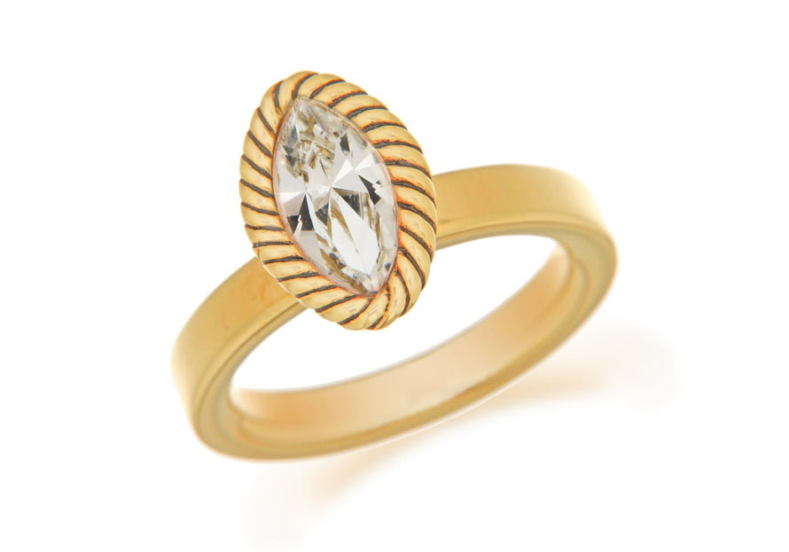 Sterling Silver Yellow Gold Plated Elliptic White Crystal Stacking Ring