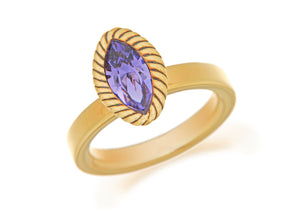 Sterling Silver Yellow Gold Plated Elliptic Purple Crystal Stacking Ring