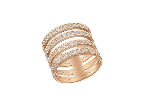 Sterling Silver Rose Gold Plated Zirconia  Ladder Ring