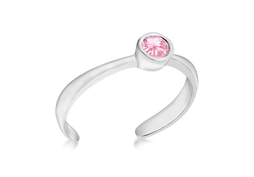 Sterling Silver Round Pink Zirconium Set Toe Ring