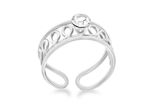 Sterling Silver White Crystal Weave Toe Ring 