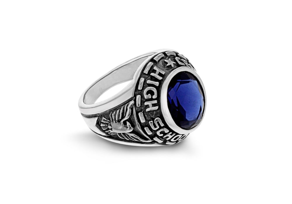 Sterling Silver Sapp Blue Stone Set College Ring 
