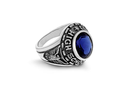 Sterling Silver Sapp Blue Stone Set College Ring 