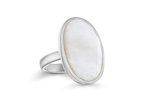 Sterling Silver White Oval Stone Set Ring 