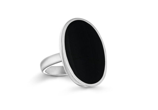 Sterling Silver Round Oval Onyx Set Ring 
