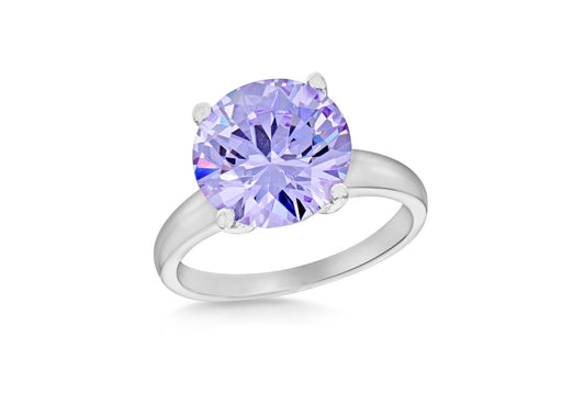 Sterling Silver Round Lavender CZ Stone Ring