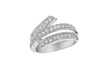 Sterling Silver Tri-Row Zirconia  Stone Set Crossover Ring