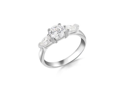 Sterling Silver Round and Pear Cut Zirconia  Set Ring
