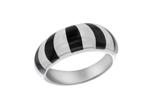 Sterling Silver Heavy Onyx Inlay Dome Ring 