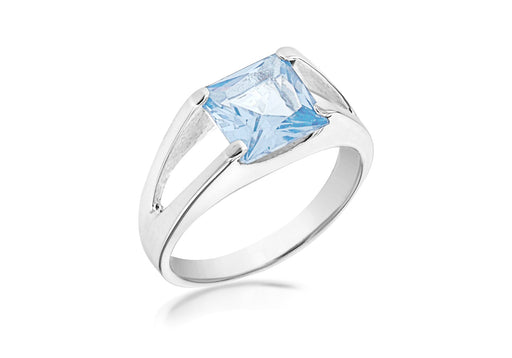 Sterling Silver Square Blue Zirconia Ring 
