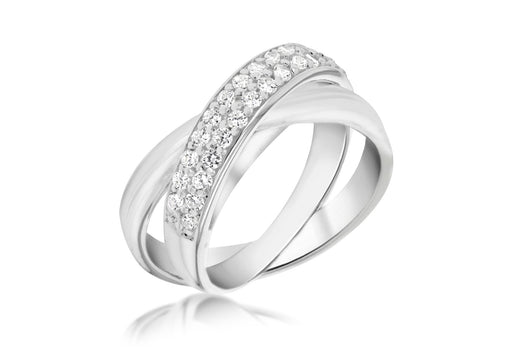 Sterling Silver Two Band CZ Set Russian Ring 