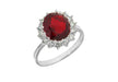 Sterling Silver White Zirconia  & Red Crystal Cluster Ring