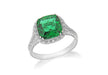 Sterling Silver Rhodium Plated Square Green and White Zirconia  Ring
