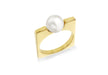 Sterling Silver Yellow Gold Pearl Set Square Ring