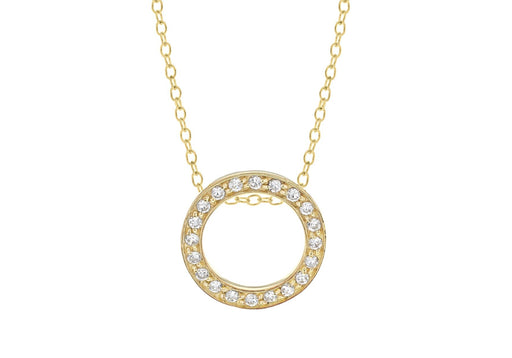 Sterling Silver Gold Plated CZ Set Open Circle Necklace 