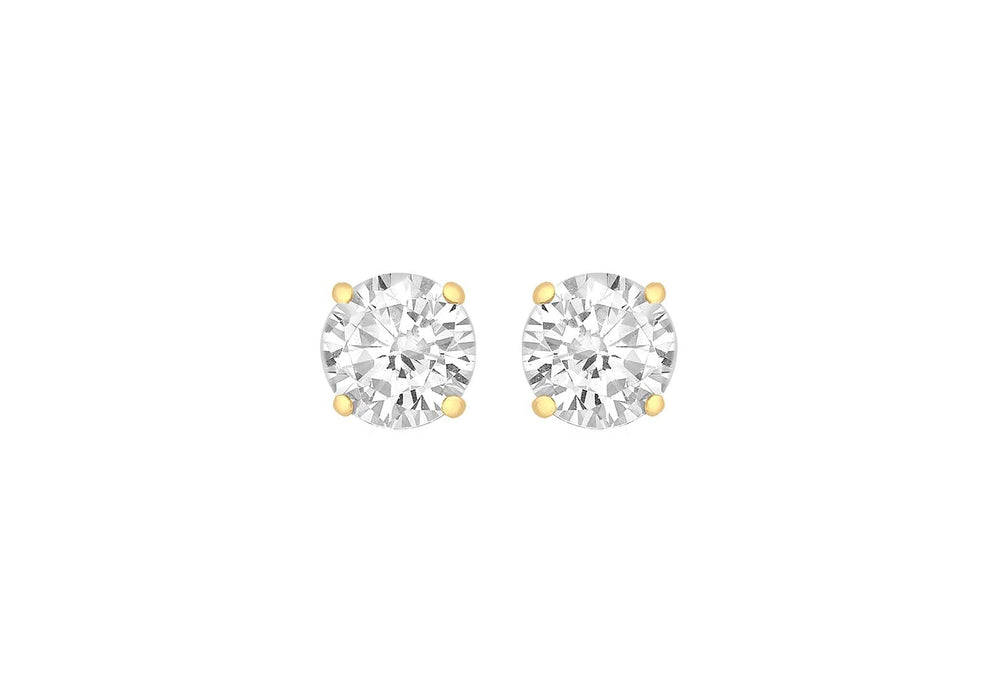 Sterling Silver Yellow Gold Plated 9mm Round Zirconia  Claw Stud Earrings