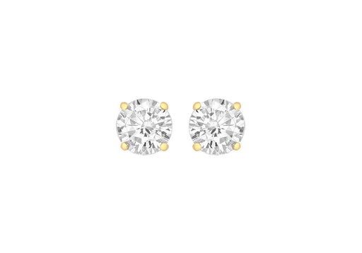 Sterling Silver Yellow Gold Plated 9mm Round Zirconia  Claw Stud Earrings
