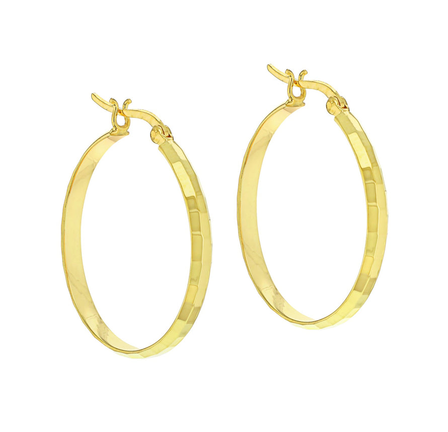 Sterling Silver Yellow Gold Plated Diamond Cut Creole Earrings
