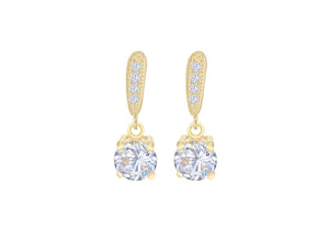 Sterling Silver Yellow Gold Plated Round Zirconia Earrings