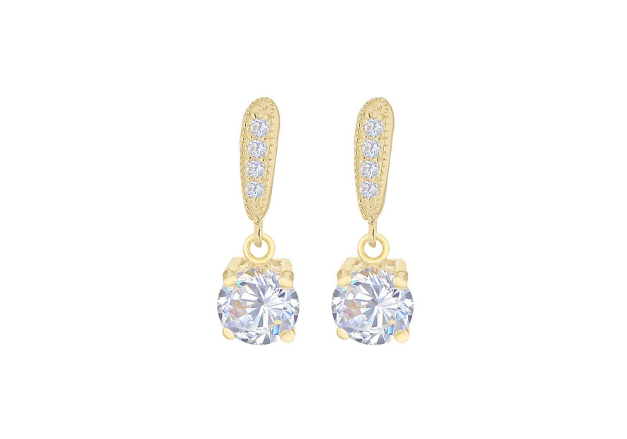 Sterling Silver Yellow Gold Plated Round Zirconia Earrings