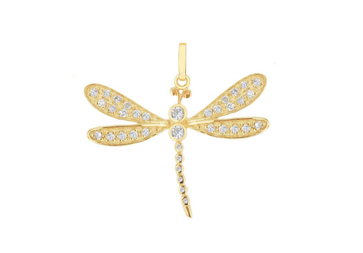 Sterling Silver Gold Plated Zirconia  Set Dragonfly Pendant