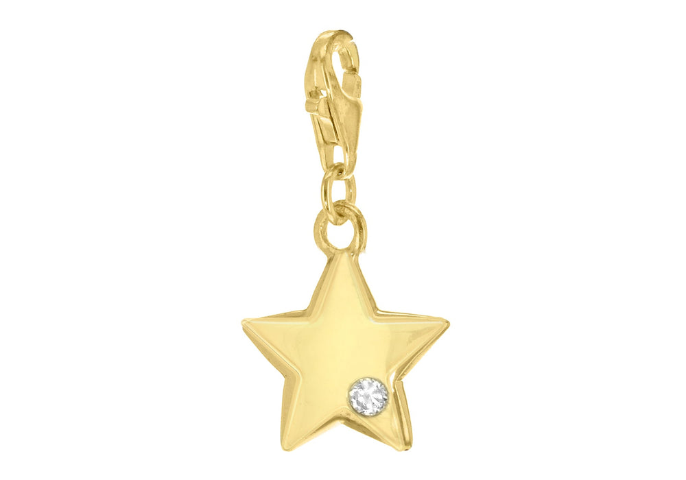 Sterling Silver Gold Plated Zirconia Set Start Charm Pendant 