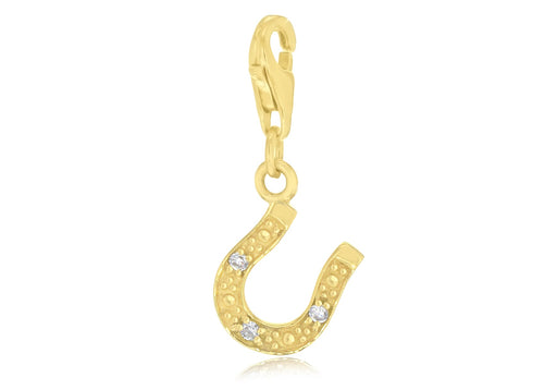 Sterling Silver Gold Plated Zirconia Set Horseshoe Charm 