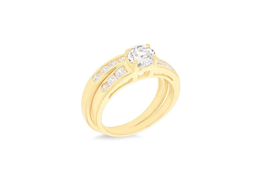 Sterling Silver Gold Plated Zirconia Engagement and Weddding Band Rings