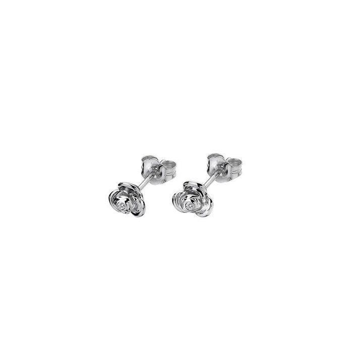 Sterling Silver Rose Stud Earrings, Hand-Set with Diamond Accents