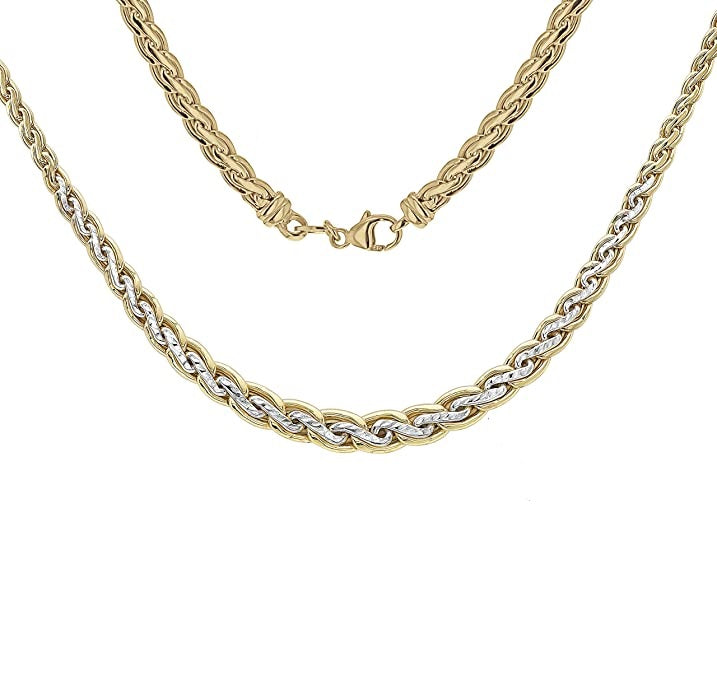 9ct 2-Tone Gold Diamond Cut Graduated Spiga Chain