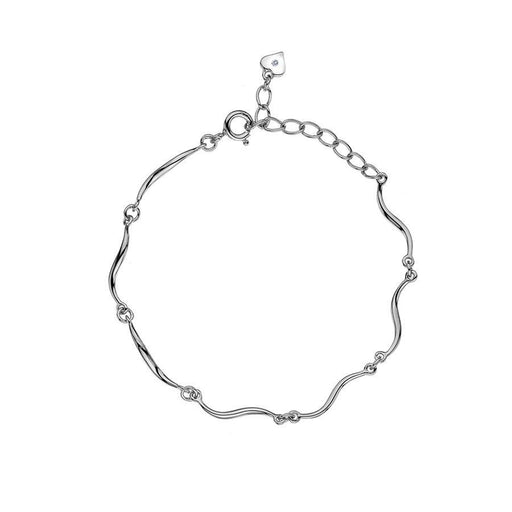 Sterling Silver Curved Link Bracelet with Heart Charm, Hand-Set with a Diamond Accent