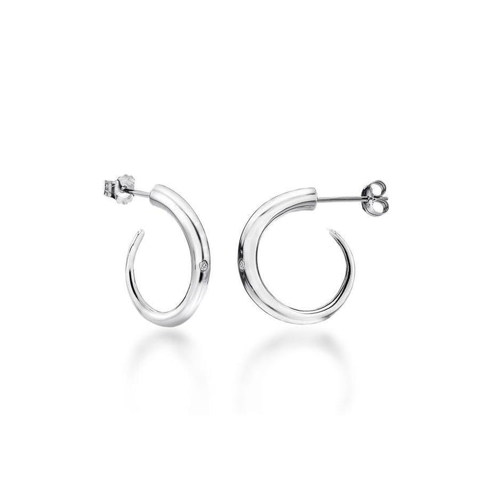 Sterling Silver 0.01ct Hoop Earrings Hand-Set with Diamond Accents