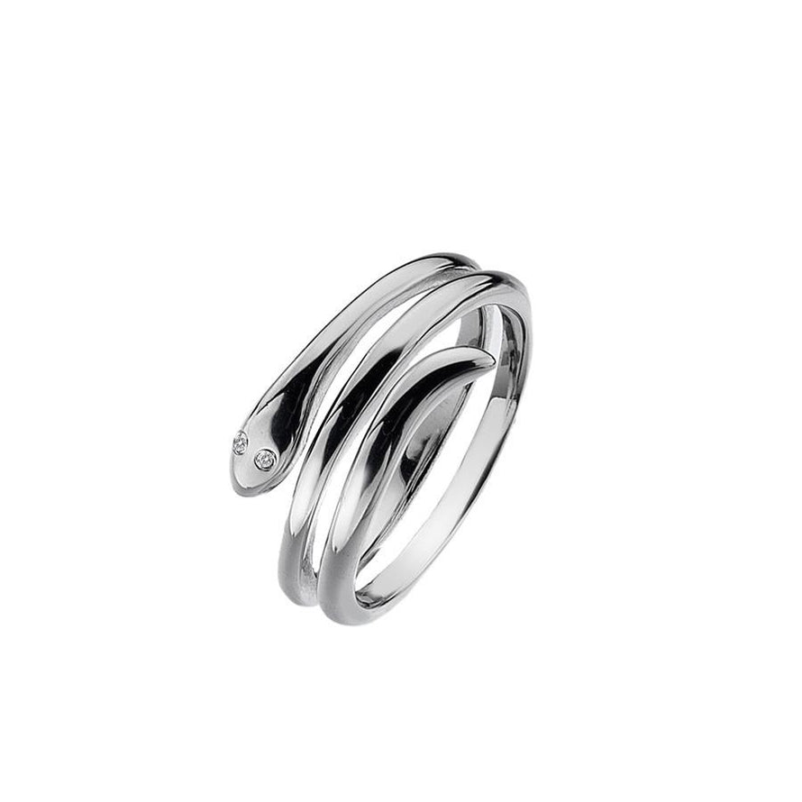 Sterling Silver 0.01ct Snake Ring Hand-Set with a Diamond Accent