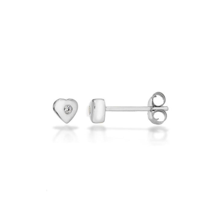 Sterling Silver 0.01ct Heart Stud Earrings Hand-Set with Diamond Accents