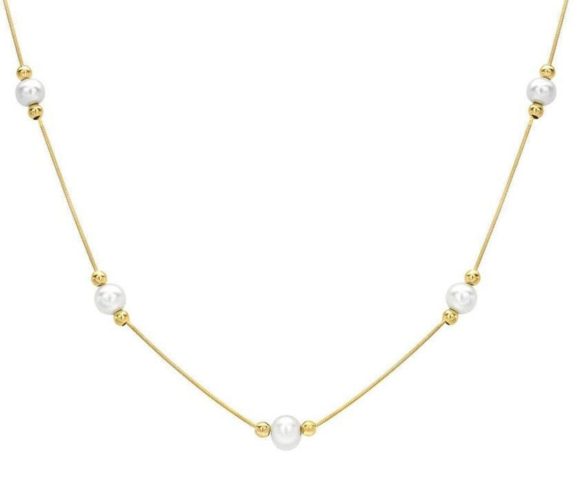 9ct Yellow Gold Pearl Ball Hexagonal Snake Chain Necklace
