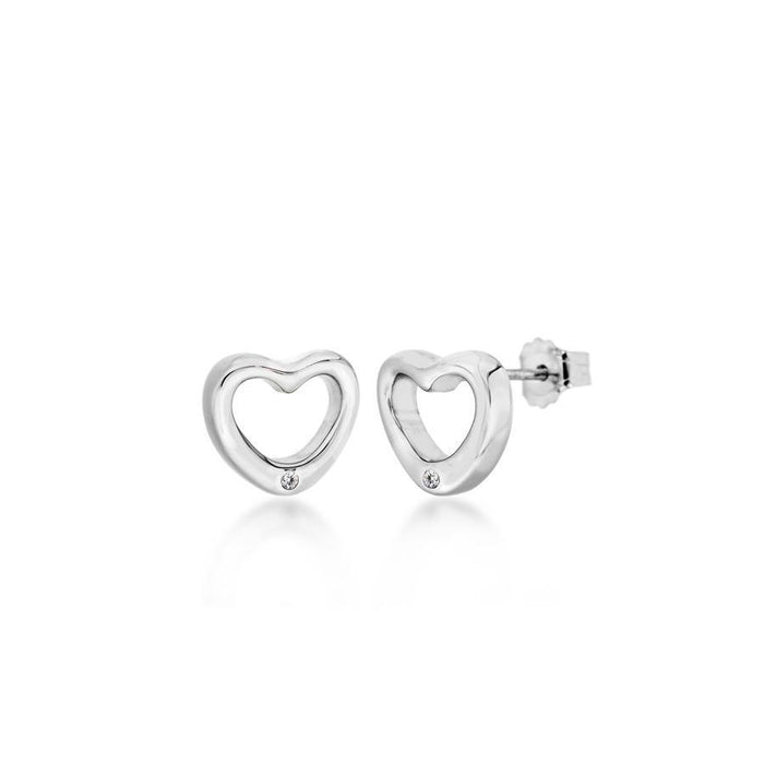Sterling Silver Open Heart Earrings Hand-Set with Diamond Accents
