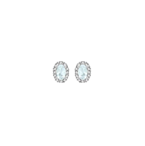 9ct White Gold 0.10ct Diamond Cluster Oval Aquamarine Stud Earrings