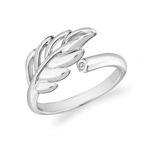 Sterling Silver 0.01ct Diamond Willow Leaf Ring