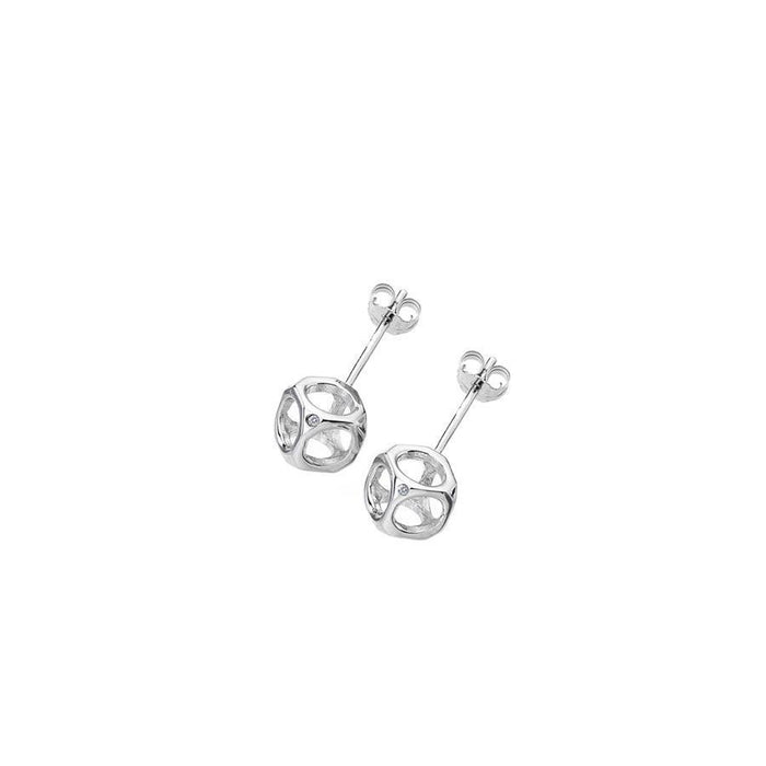 Sterling Silver 0.01ct Open Cube Studs Each Set with Single Diamond Accent