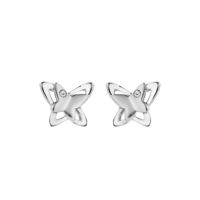 Sterling Silver Butterfly Studs Hand-Set with Diamond Accents