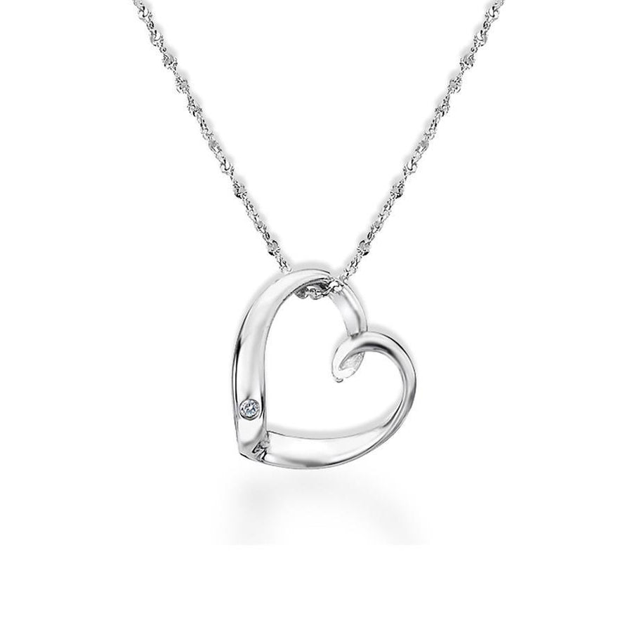 Sterling Silver Open Heart Necklace Hand-Set with a Diamond Accent 